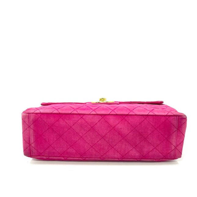 Chanel RARE Vintage Classic Maxi 34 Flap Hot Pink Denim Giant CC 24 Gold Hardware