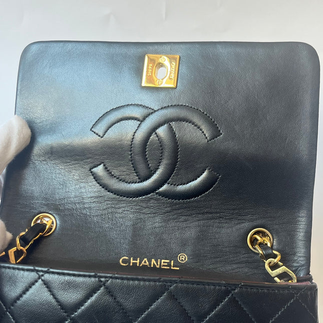 Chanel Classic Flap Mini Vintage 1989-1991 Black Lambskin Leather with 24k Gold Hardware