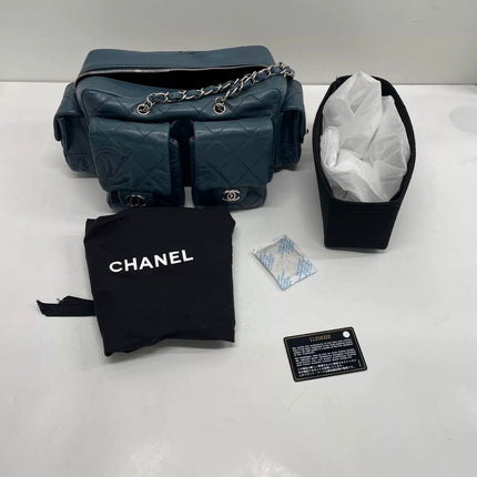Chanel Cambon Multi-pocket Ligne Reporter Bag Medium Navy Calfskin Leather