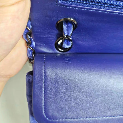 Chanel Classic Flap Medium Royal Blue Velvet Silver Hardware