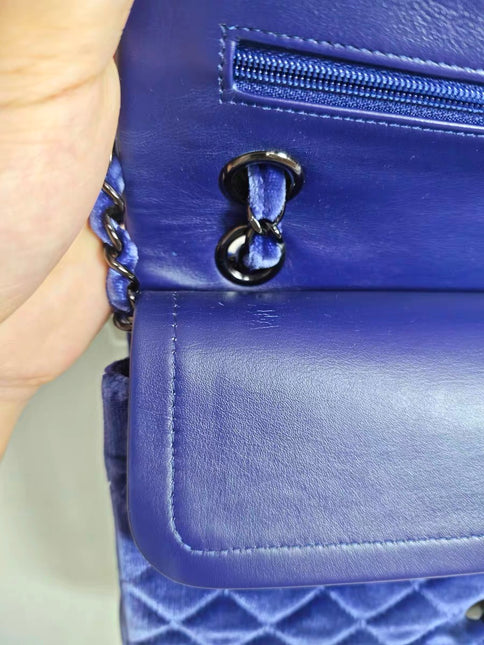 Chanel Classic Flap Medium Royal Blue Velvet Silver Hardware