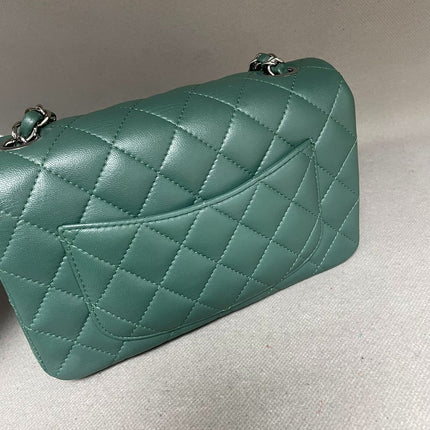Chanel Classic Flap Mini Rectangular 2019 Green Lambskin Leather Silver Hardware