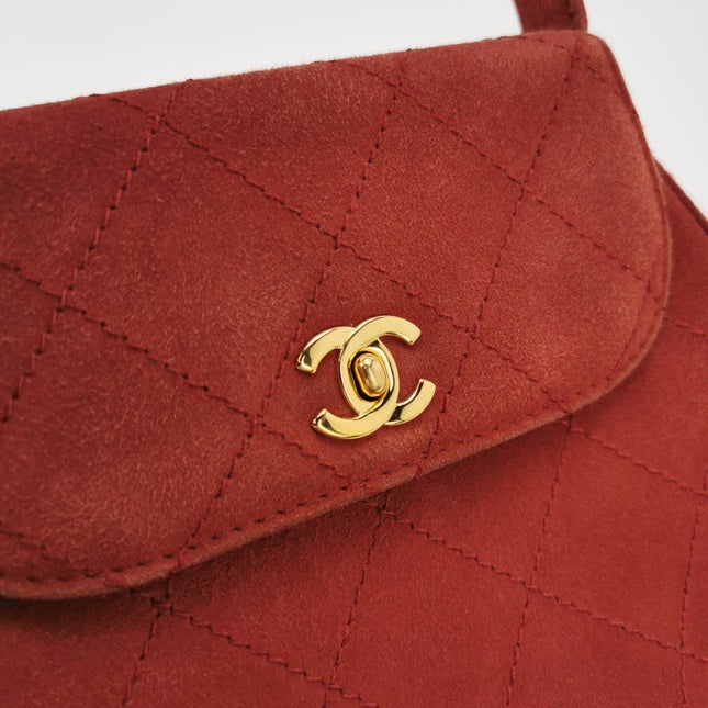 Chanel Kelly Mini 1997 -1999 Red Suede Leather Top Handle Bag