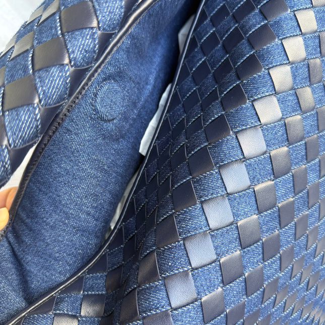 Bottega Veneta Hop Large Leather and Denim Intrecciato Navy Hobo Bag 55cm