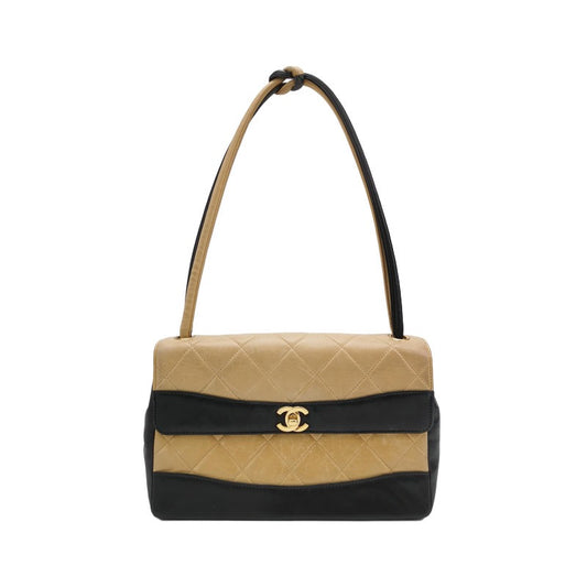 Chanel Matelasse 2.55 Bi-color Beige and Black Lambskin Leather Strap Shoulder Bag, 2000-2002-Luxbags