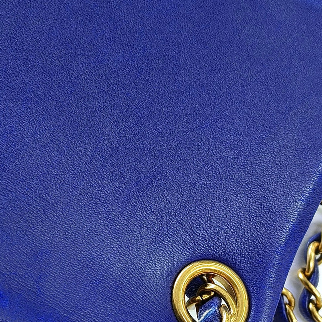 Chanel Classic Flap Mini Square Chevron Stitching Blue Lambskin Gold Hardware Crossbody Bag