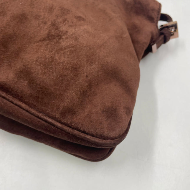 Fendi Baguette Large Dark Brown Suede Leather Shoulder Bag