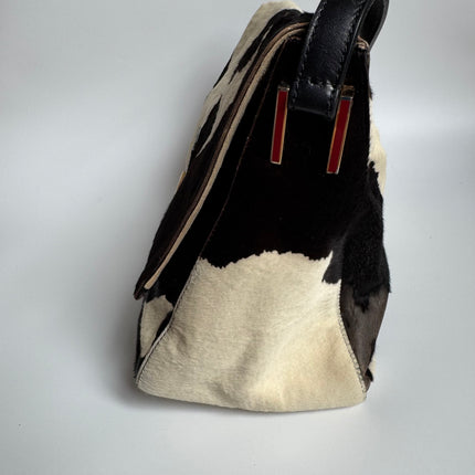 Fendi Mamma Baguette Large Pony hair in Cow Print Black and White