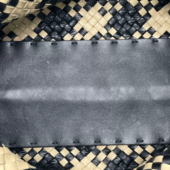 Bottega Veneta Cabat Tote Intrecciato Black and Beige Leather