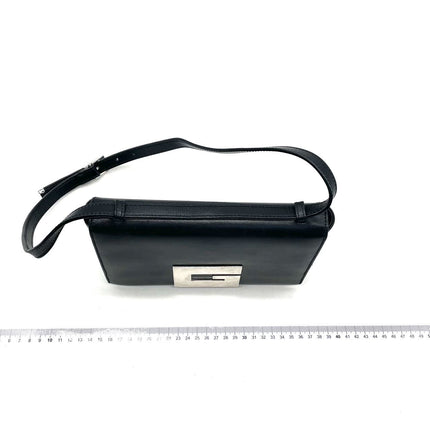 Gucci Vintage Black Leather Shoulder Bag Jumbo Square G Logo