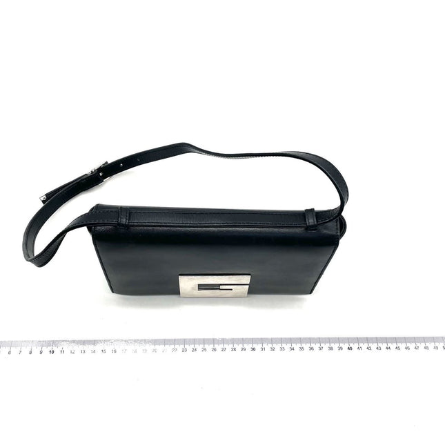 Gucci Vintage Black Leather Shoulder Bag Jumbo Square G Logo