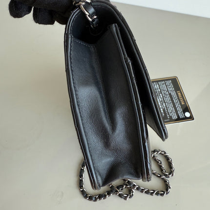 Chanel Wallet on Chain Classic Flap Black Patent Leather Silver Hardware