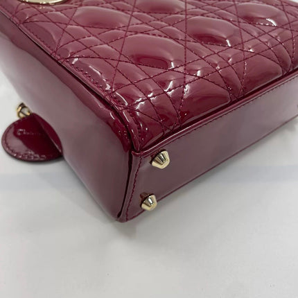 Lady Dior Mini Handbag 2017 Red Patent Leather Gold-tone Chain Strap