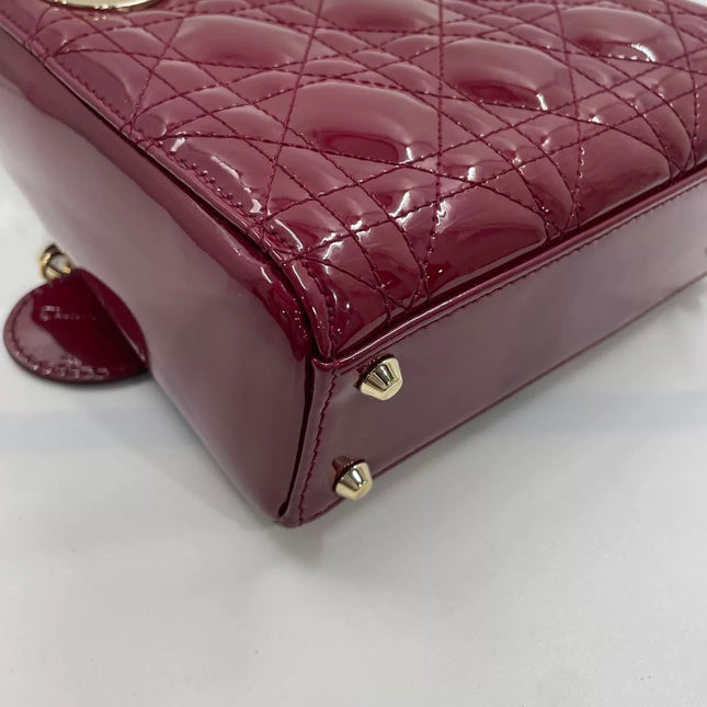 Lady Dior Mini Handbag 2017 Red Patent Leather Gold-tone Chain Strap