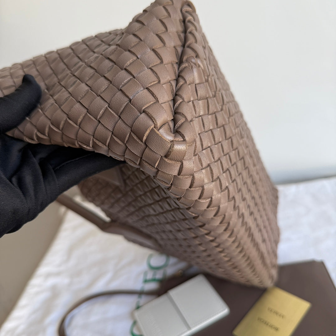 Bottega Veneta Cabat Small Intreccio Leather Tote Bag Milk Chocolate Brown 33cm