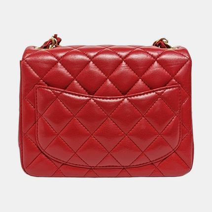 Chanel Classic Flap Mini Square Red Lambskin Leather Gold Hardware
