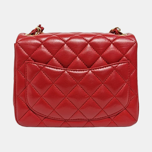 Chanel Classic Flap Mini Square Red Lambskin Leather Gold Hardware