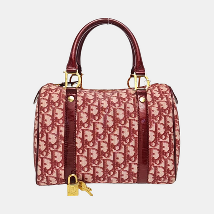 Christian Dior Trotter Boston Cloth Oblique Medium Red Handbag