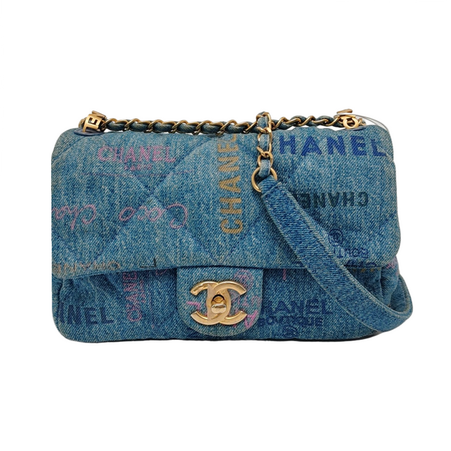 Chanel Classic Flap Mini Rectangular Blue Denim Jeans Gold Hardware Microchip-Luxbags