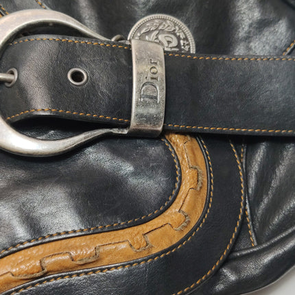 Dior Vintage Gaucho Large Black Leather Crossbody Bag