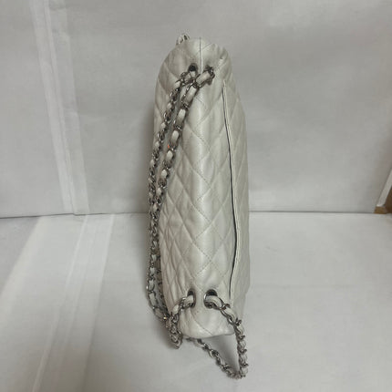 Chanel Classic Flap Maxi White Caviar Leather Silver-tone Hardware Giant CC Logo