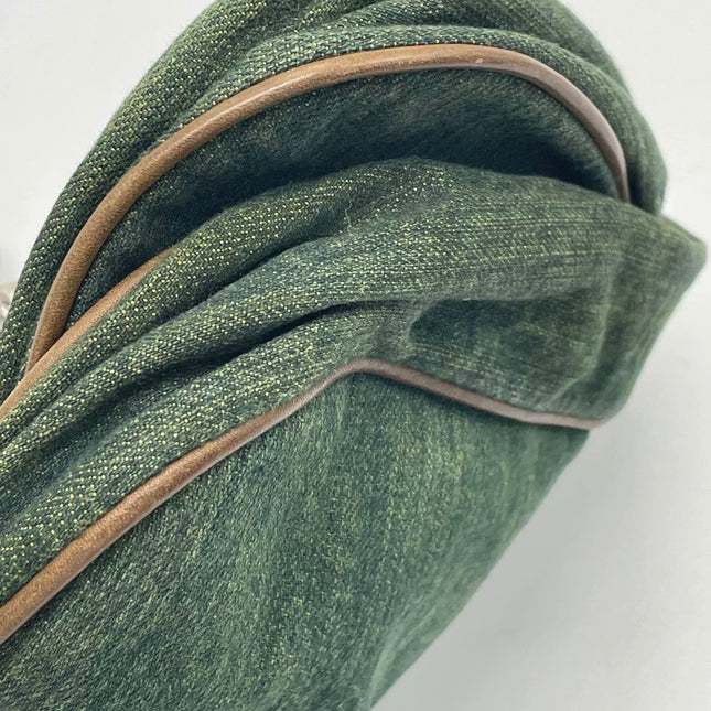 Dior Vintage Gaucho Large Green Denim Brown Leather Crossbody Bag