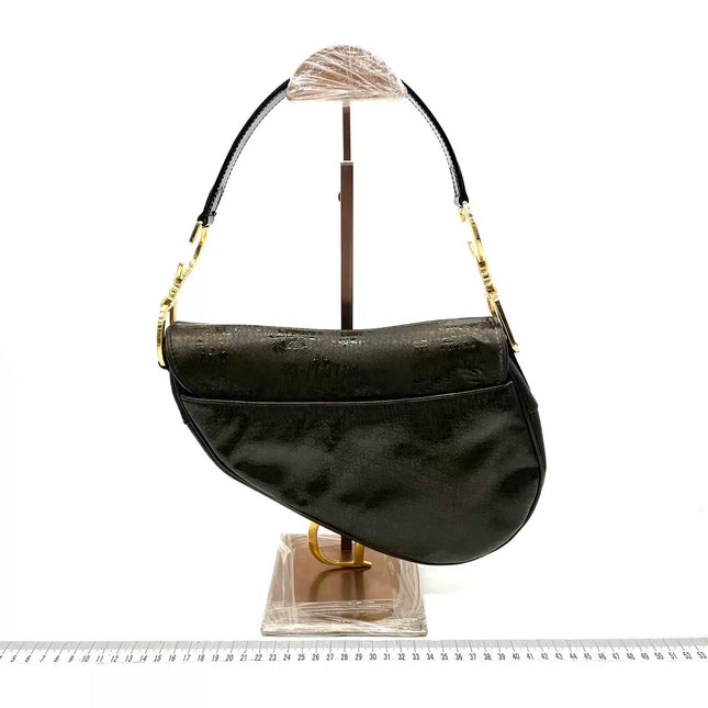 Dior Saddle Small Vintage Shoulder Bag Dark Green Oblique Print Patent Leather