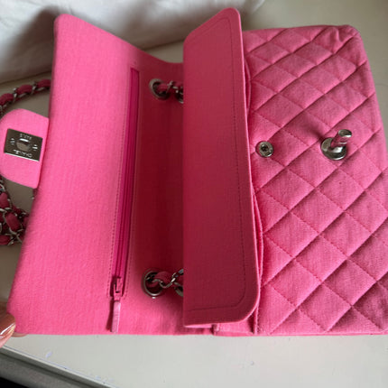 Chanel Classic Flap Medium Double Flap Pink Jersey Silver Hardware 2014