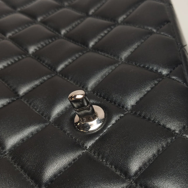 Chanel Classic Flap Jumbo Black Lambskin Leather Single Flap with Silver Hardware 2009-2010