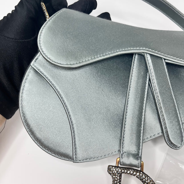 Sold Dior Saddle Mini Silk Greyish Blue with crystals