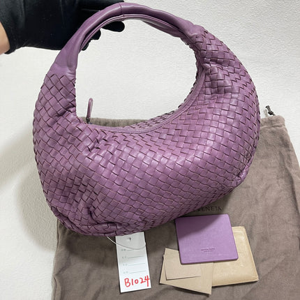 Bottega Veneta Belly Hobo Intrecciato Lambskin Leather Lilac Purple Medium 40cm-Luxbags