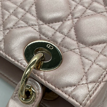 Lady Dior Medium Handbag Pearlescent Pink Cannage Leather Gold Hardware