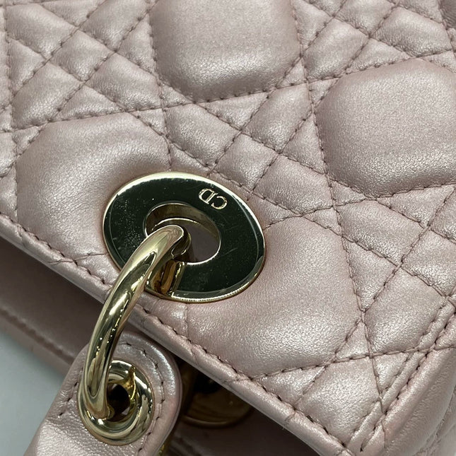 Lady Dior Medium Handbag Pearlescent Pink Cannage Leather Gold Hardware