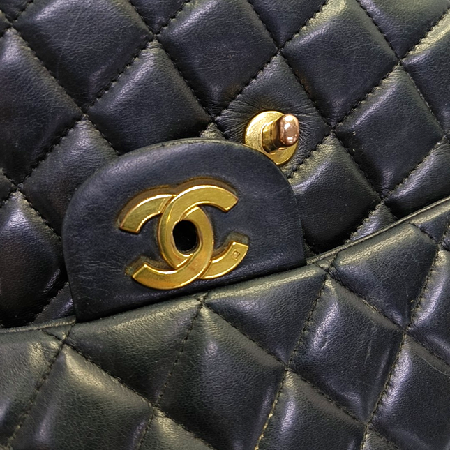 Chanel Classic Flap Jumbo Vintage Black Lambskin Leather Single Flap 24k Gold Hardware, 2008-2009