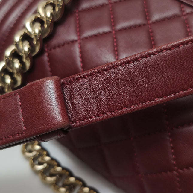 Chanel Le Boy Small Burgundy Lambskin Leather Antiqued Gold Hardware