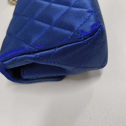 Sold Chanel Classic Flap 2013-2014 Blue Silk Satin Mini Crossbody Bag
