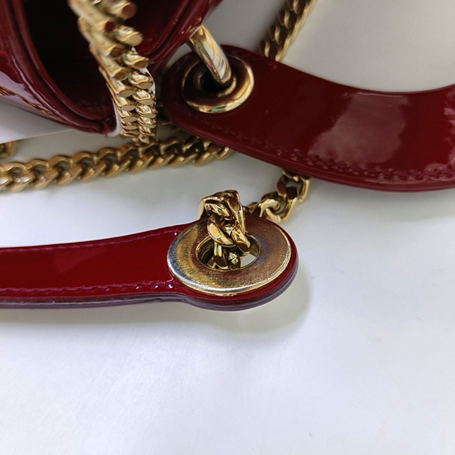 Lady Dior Mini Handbag Burgundy Red Patent Leather Gold-tone Chain Strap