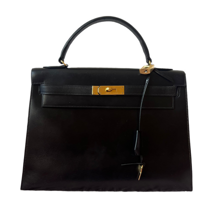 Hermes Kelly 32 Sellier Black Box Leather Gold HW 1987