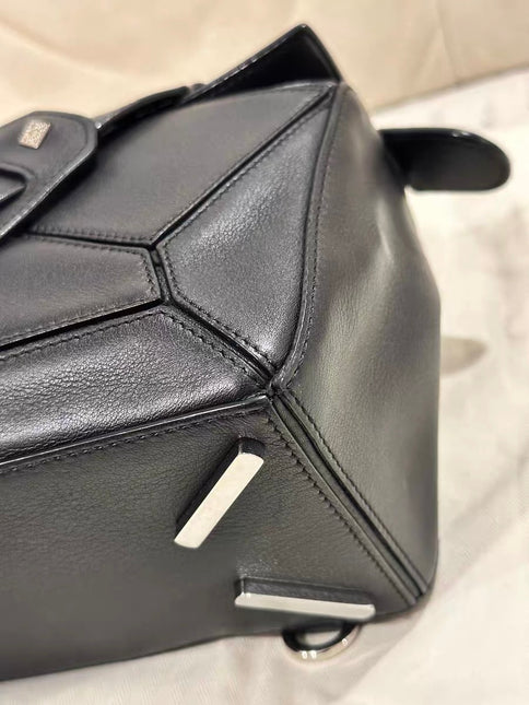 Loewe Puzzle Small Black Smooth Leather White Logo With Metal Feet 2016