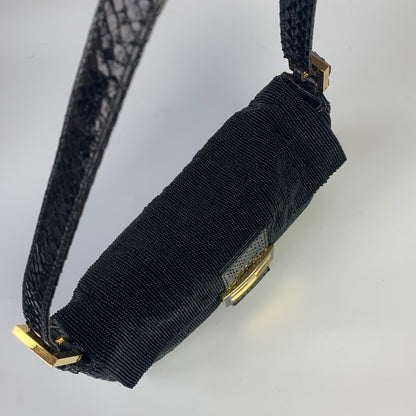 Sold Fendi Baguette Vintage Black Round Beads with Snake Skin Strap