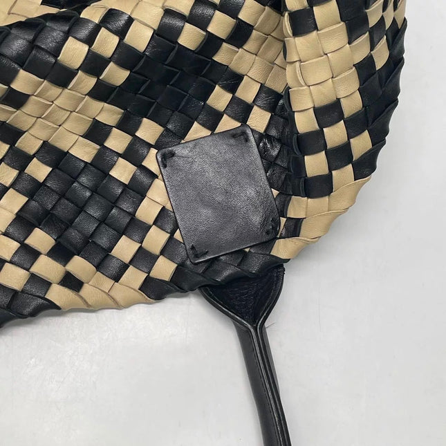 Bottega Veneta Cabat Tote Intrecciato Black and Beige Leather