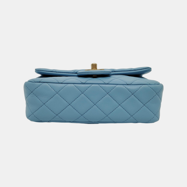 Chanel Classic Flap Mini Baby Blue Lambskin Pearl Crush Adjustable Gold Ball Chain