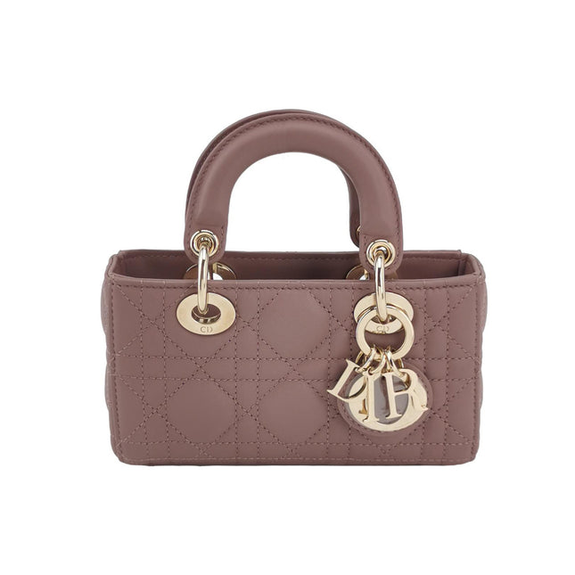 Lady D-Joy Micro Handbag Dark Nude Beige Lambskin Cannage Leather No Strap-Luxbags