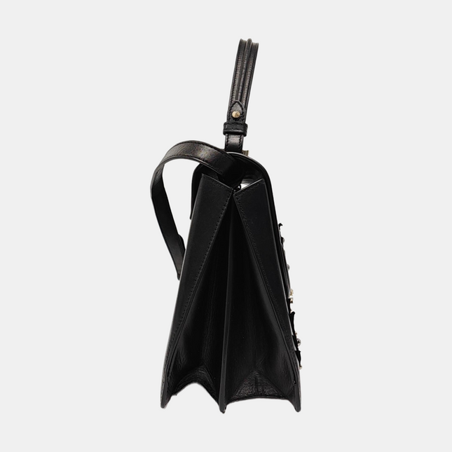 Versace Black Leather Applique Studded Flap Top Handle Crossbody Bag