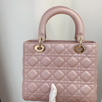 Lady Dior Medium Handbag Pearlescent Pink Cannage Leather Gold Hardware