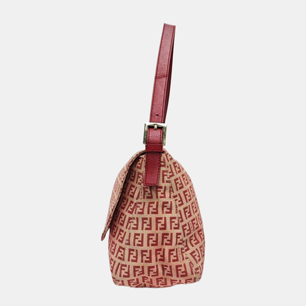 Fendi Mamma Baguette Red Classic Zucchino Monogram Shoulder Bag