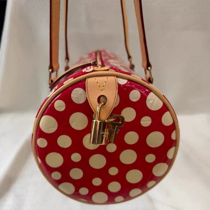 Louis Vuitton x Kusama Papillon 28 Red Polka Dots Patent Leather Handbag