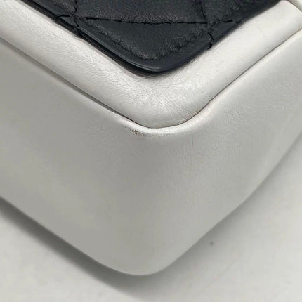 Chanel Graphic Medium Flap Bag Black Lambskin Leather White Edge