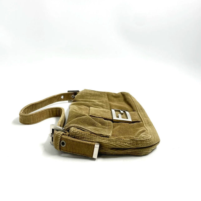 FENDI Baguette Vintage Corduroy Beige Brown Shoulder Bag