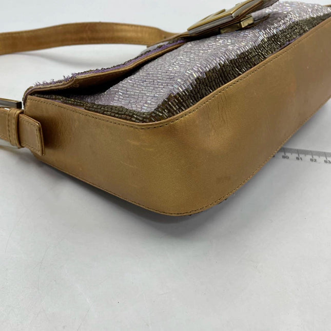 Sold FENDI Baguette Lilac Purple Glitter beads and Gold Leather